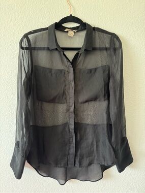 H&M Black Sheer Button-Down Blouse